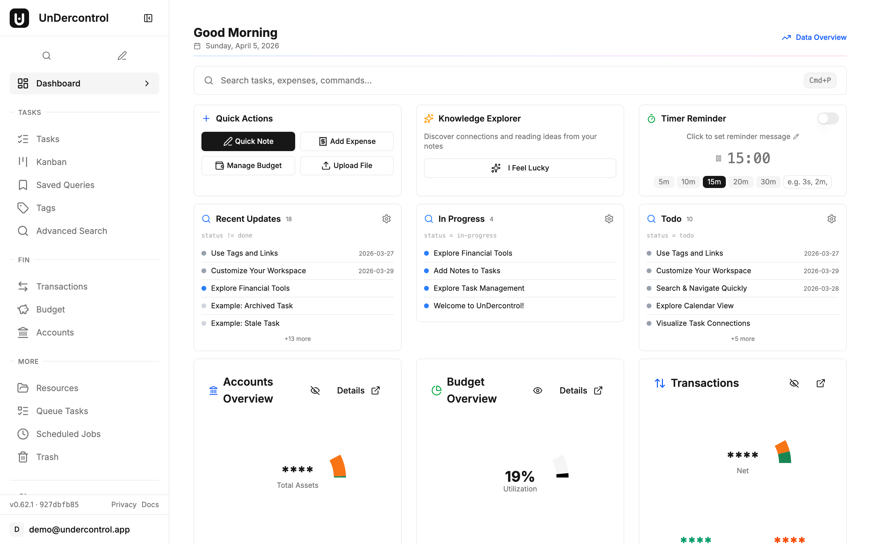 UnDercontrol dashboard — AI assistant integrates across all features