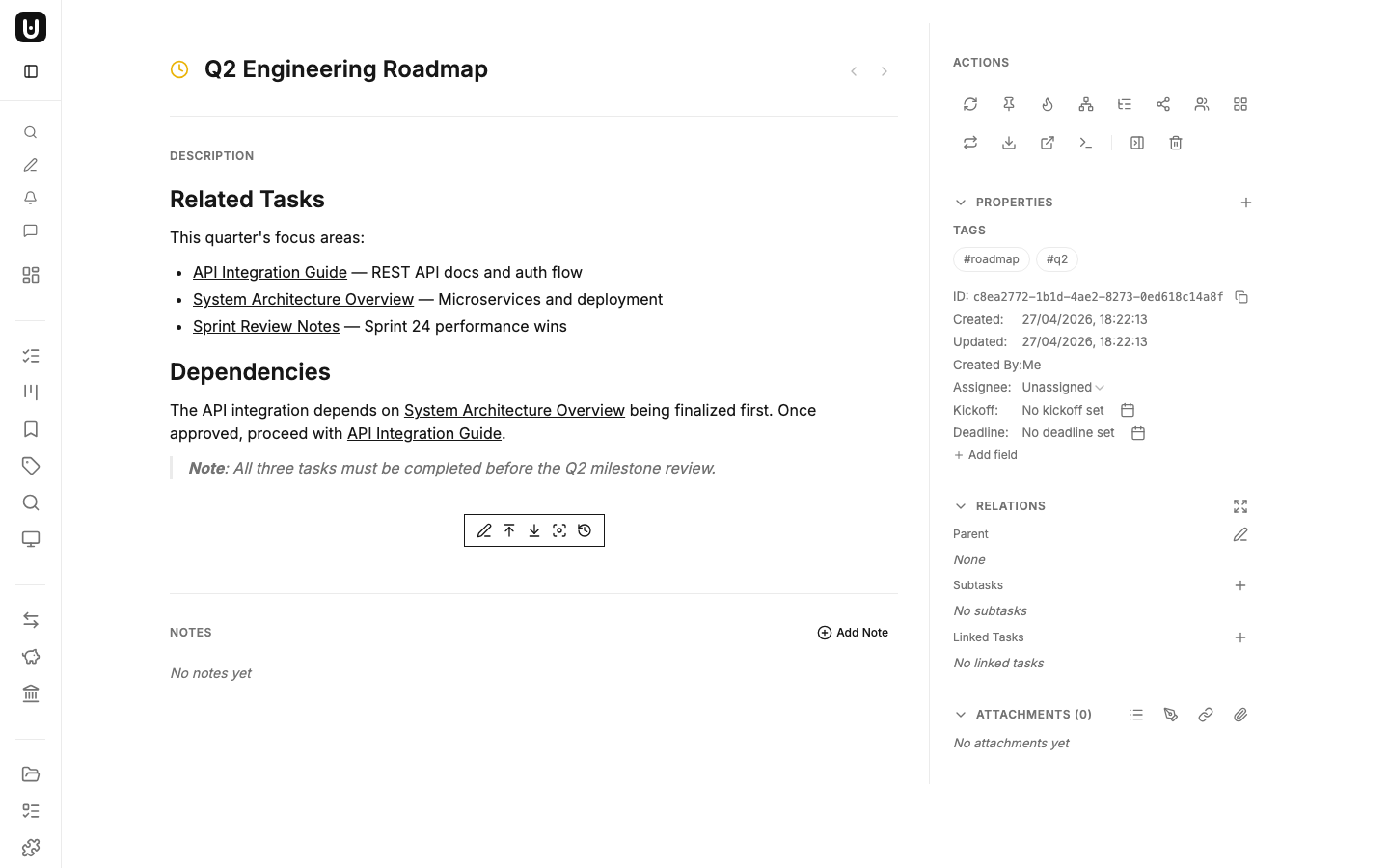 Rendered entity links in a task description