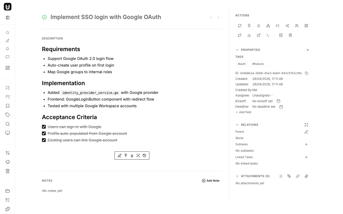 UnDercontrol task detail page
