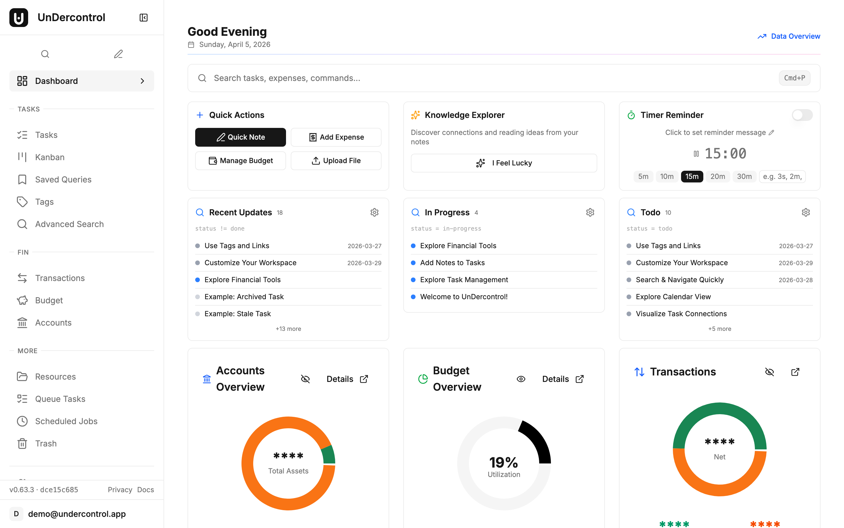 UnDercontrol dashboard — self-hosted and fully under your control