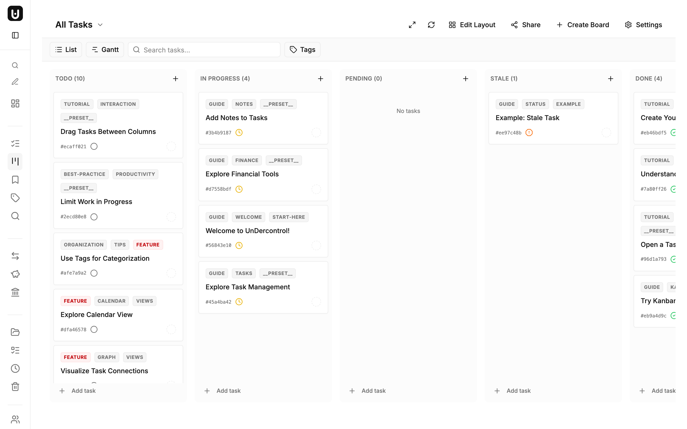 Kanban board with live status updates pushed via SSE