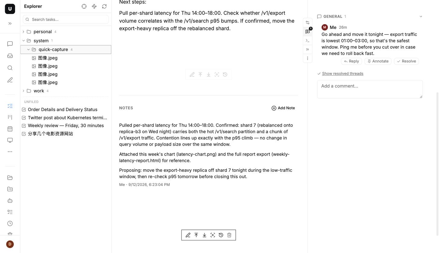 Card body / notes / comments, three layers, with one editor everywhere you can type.
