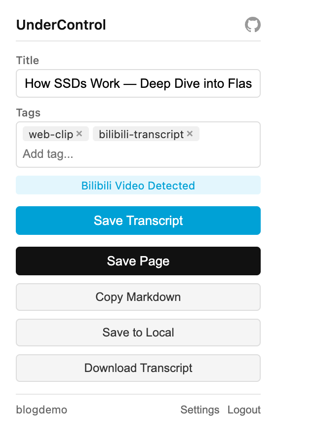 Bilibili video detected — Save Transcript in one click