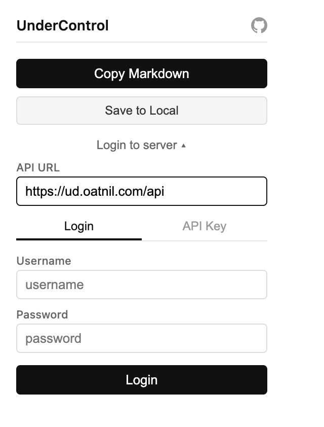 Login to server — username/password or API key, only needed for saving as tasks